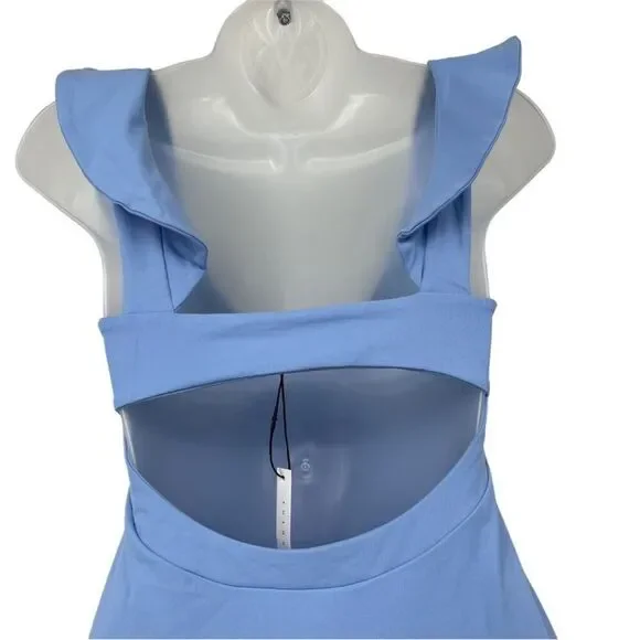 Susana Monaco Vista Blue Stretch Bodycon Ruffle Strap Open Cutout Back Dress M - Picture 3 of 10